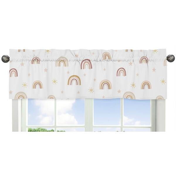 slide 2 of 6, Boho Rainbow Window Curtain Valance - Blush Pink Dusty Rose Gold Yellow Mauve Taupe Beige Bohemian Stars Sun Celestial Vintage