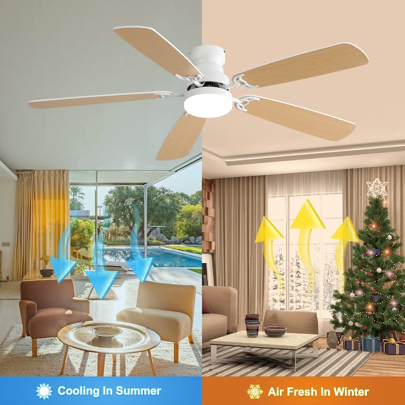 52 Inch Indoor Ceiling Fan with LED Light, 6-Speed Quiet DC Motor, 5 Blades, Dual-Color Design, Remote Control