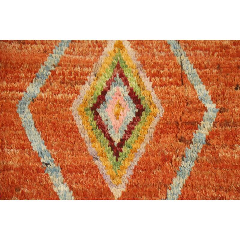 Orange Geometric Moroccan Oriental Area Rug Handmade Wool Carpet - 6'6" x 9'8"