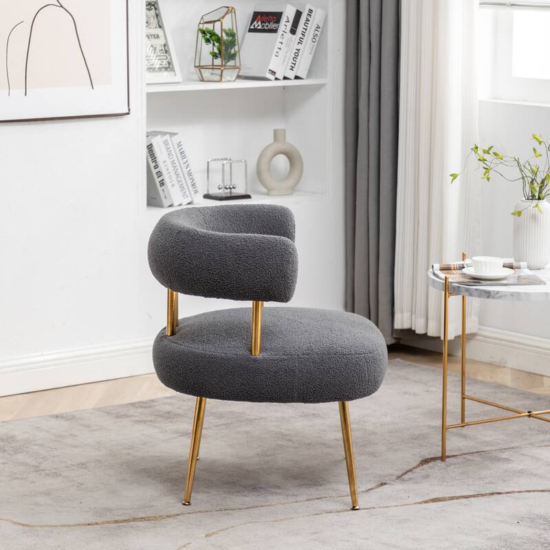 SEYNAR Modern Glam Upholstered Comfy Open-Back Accent Vanity chair with Golden Legs