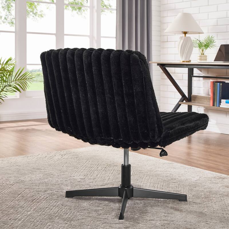 Adjustable Swivel Criss Cross Chair, Wide Seat Office Chair Vanity Chair, Black