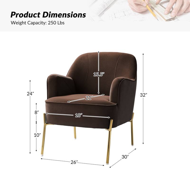 Marina Modern Velvet Accent Chair with Golden Legs Set of 2 by HULALA HOME