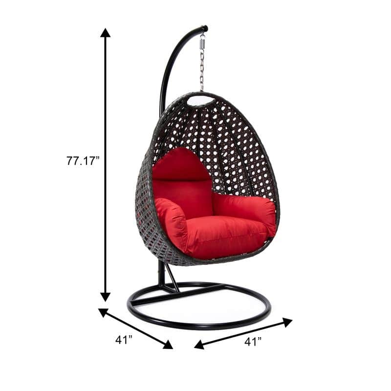 LeisureMod Charcoal Single Seater Rattan Wicker Egg Swing Hanging Chair for Indoor Outdoor Patio Porch Backyard Garden