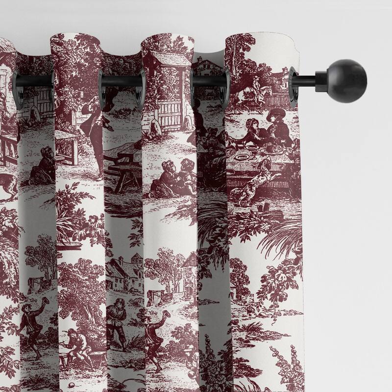 6ix Tailors Au Village Toile Merlot Grommet Top Drapery Panels Set of 2