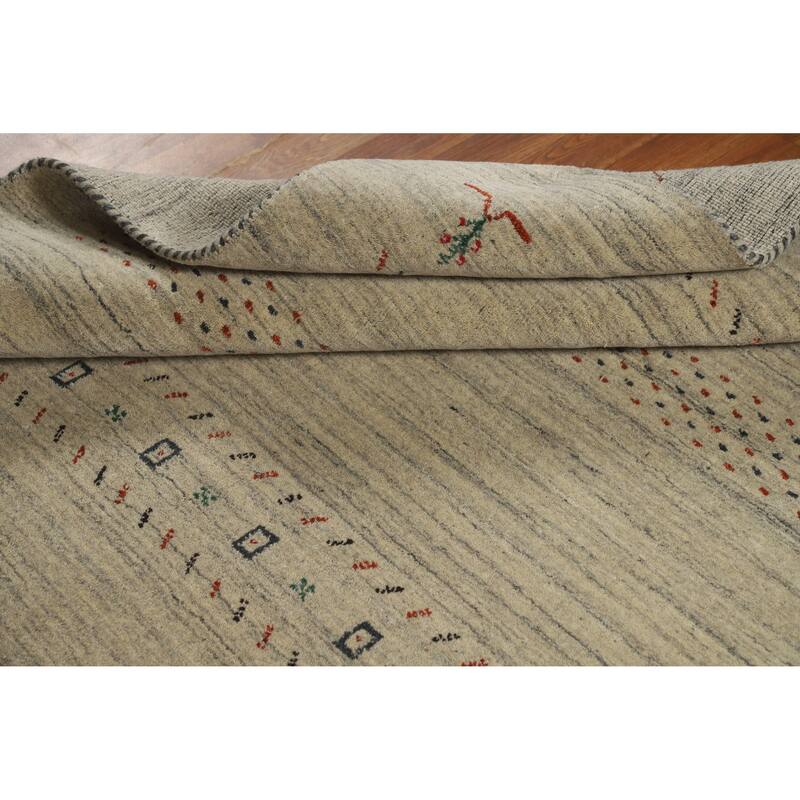 Hand Knotted Oriental 100% Wool Carpet Tribal Animal Pictorial Beige & Ivories Gabbeh Area Rug - 7' 9'' X 5' 1''