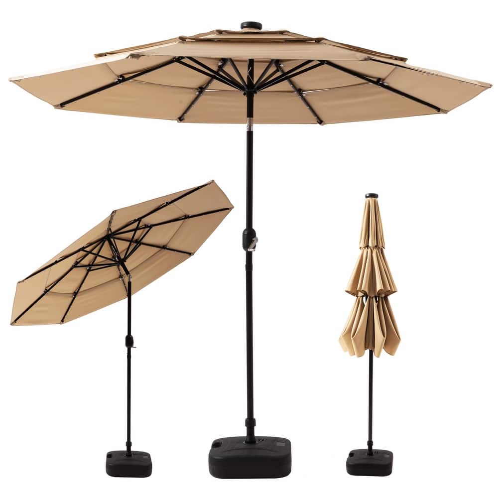 COSIEST Outdoor 11ft 3 Tiers Market Patio Umbrella with Solar LED lights