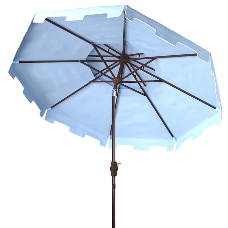 SAFAVIEH Outdoor Livia 9Ft Double Top Market Umbrella, Base Not Included - Baby Blue/White
