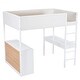 preview thumbnail 24 of 25, Full Size Loft Bed Wood Bed With Shelf,Drawers,Convertible Desk,Soft Padding and Plush Fabric