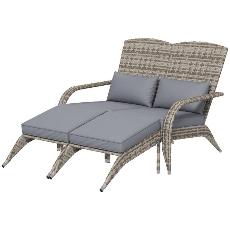 Mixed Rattan Adirondack Chair with Cushions, Footstools and Outdoor Use - 45.25" W x 32.25" D x 35.5" H - Mixed Yellow-Grey