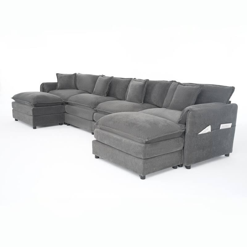GDFStudio - 6-Piece Modular U-Shaped 143.31" Sectional Sofa with 2 Movable Ottomans