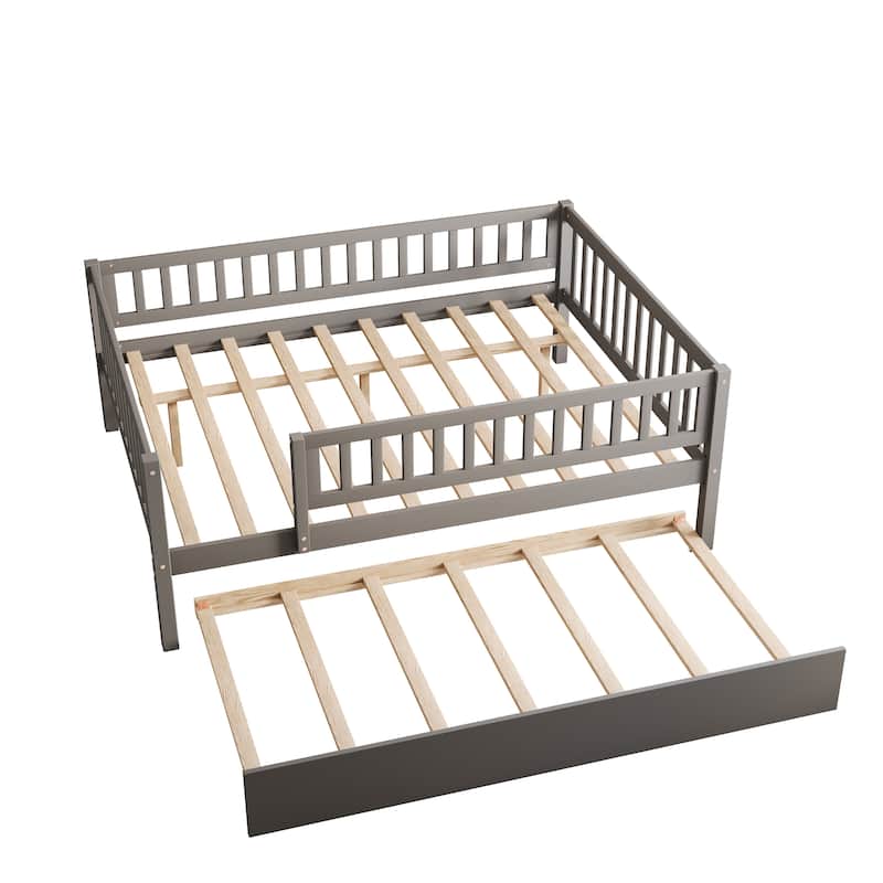 Wood Daybed with Trundle and Fence Guardrails