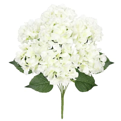 Set of 2 Deluxe Cream White Artificial Hydrangea Flower Stem Bush Bouquet 20in - Cream White - 20" L x 12" W x 12" DP