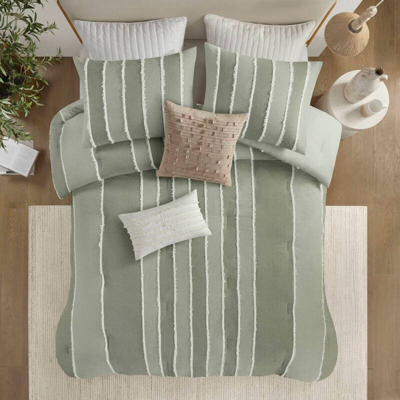 GDF Studio - Marceline Striped Cotton 3-Piece Comforter Set with Clip Jacquard Trim