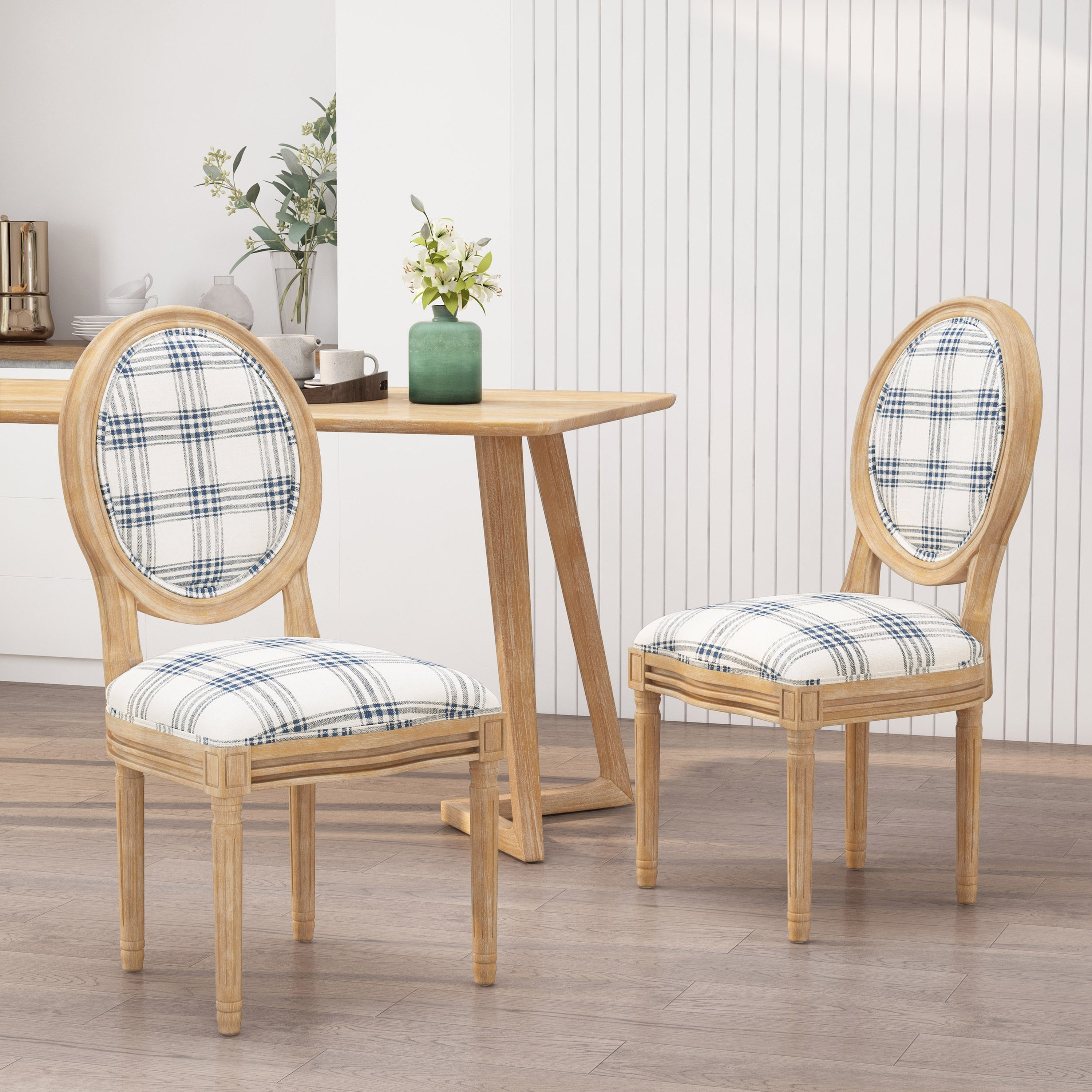 Phinnaeus French Country Fabric Dining Chairs Set of 2 by