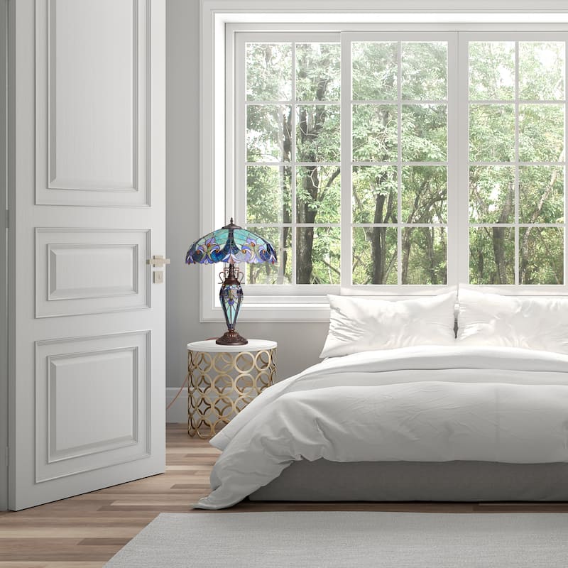 Halston River of Goods Double Lit Stained Glass 24.5-Inch Table Lamp - 18" x 18" x 24.5"