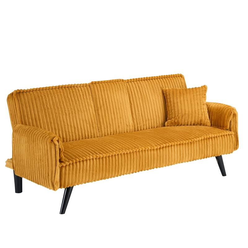 Corduroy Convertible Sleeper Sofa Bed, Upholstered Loveseat with Armrests, Small 2 Seater Sofa with Retractable Cup Holder