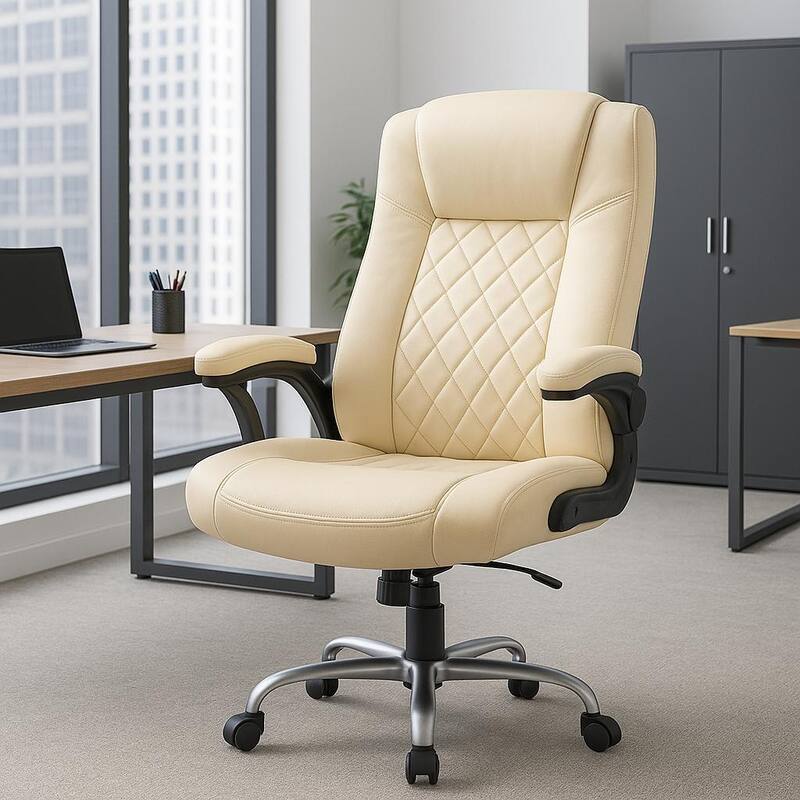 Executive Office Chair w/ Flip-Up Arms & Lumbar Support - White