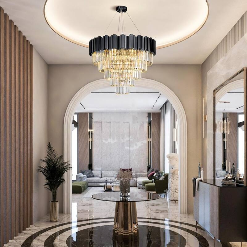KAYLA Large Crystal Chandelier - 35.4"Modern 6-Tier 17-Light Chrome Ceiling Light, Luxury K9 Crystal