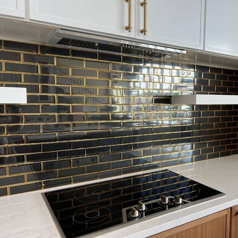 The Tile Life Athena 2x6 Black/ Gold Matte Glass Subway Mosaic Backsplash & Wall Tile