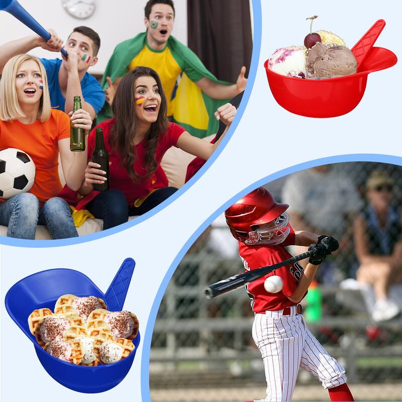12 Set Ice Cream Bowls and Spoons Set, 8oz Baseball Cap Ice Cream Bowl