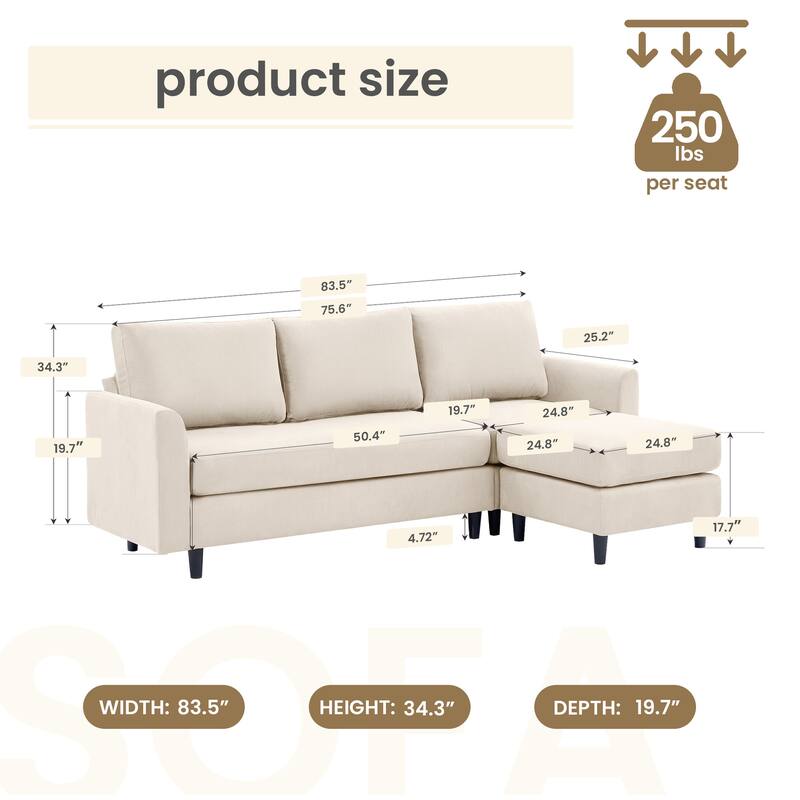 Snow Velvet Sectional Sofa
