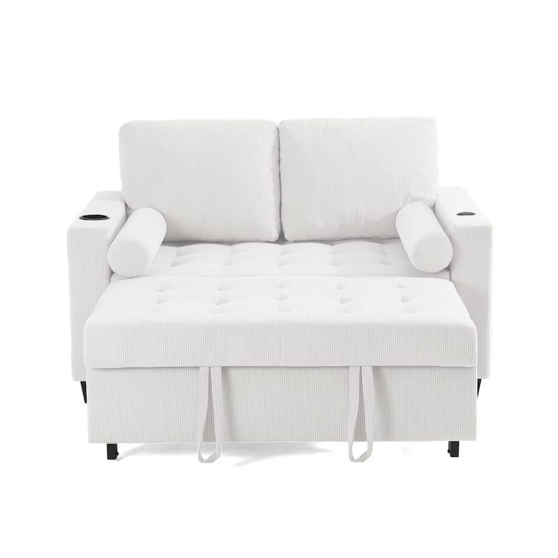 Set of 2 Corduroy Convertible Sleeper Chairs Pull-Out Chair Beds with Adjustable Recline