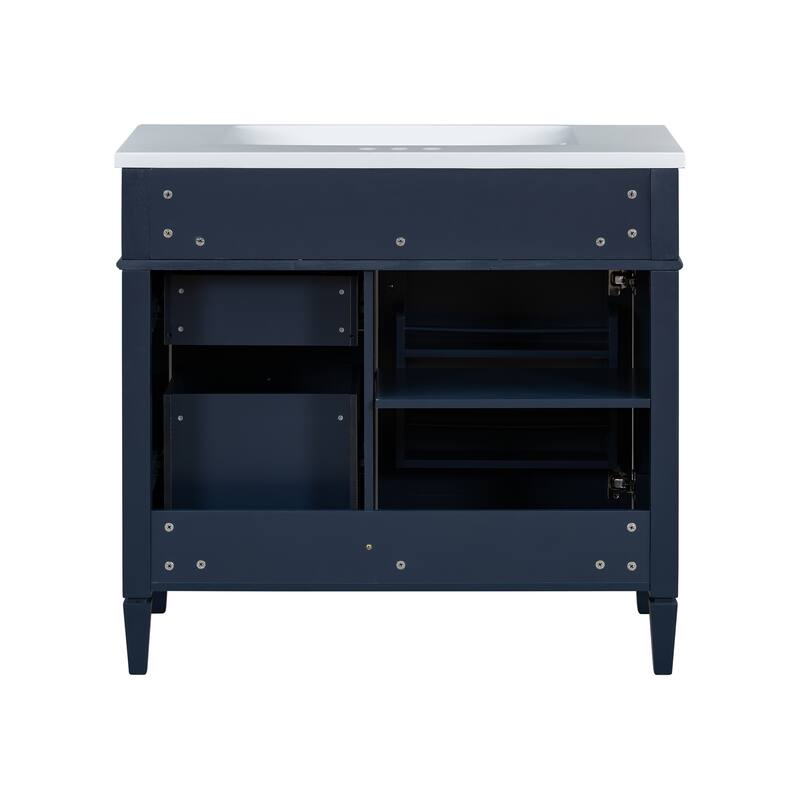 Freestanding Bathroom Vanity & Wall Mounted Mirror Cabinet Set with Resin Sink, Open Shelves, Drawers and Adjustable Shelves