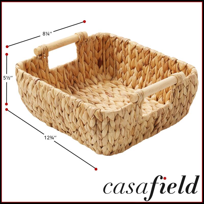 Hyacinth Seagrass Oval Storage Baskets with Wooden Handles Woven Bins