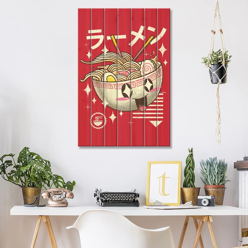 Kawaii Ramen Print On Wood by Vincent Trinidad - Multi-Color