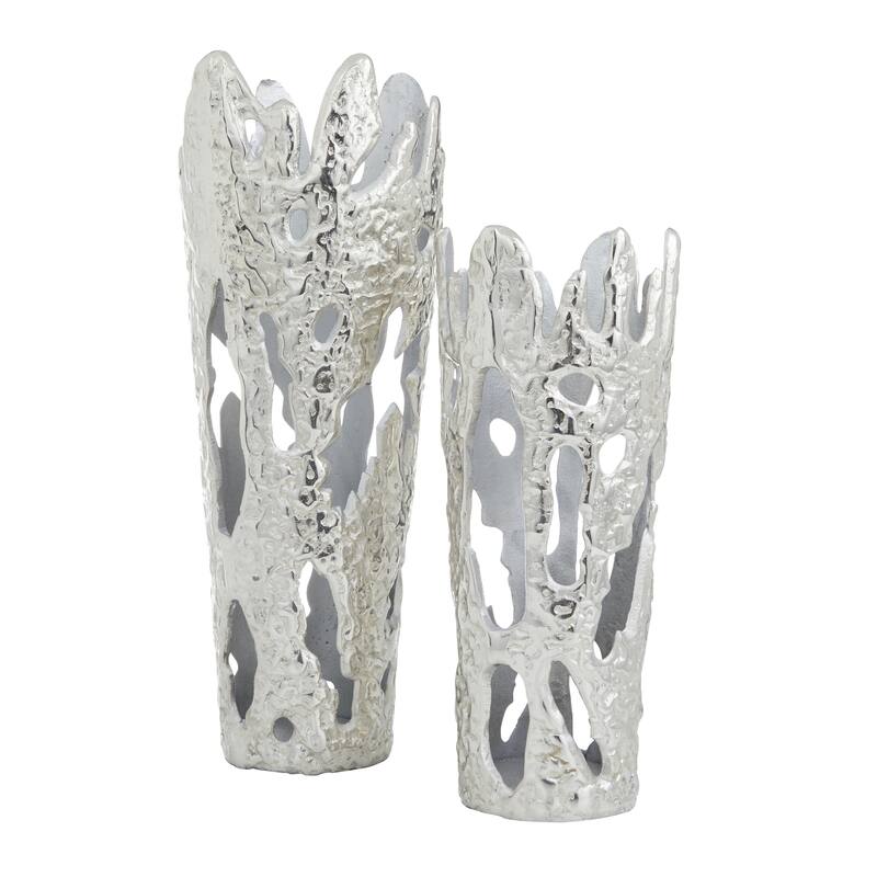 Aluminum Metal Decorative Vase with Cut Out Designs - Set of 2 Gold, Black, Silver - Roche River Decor