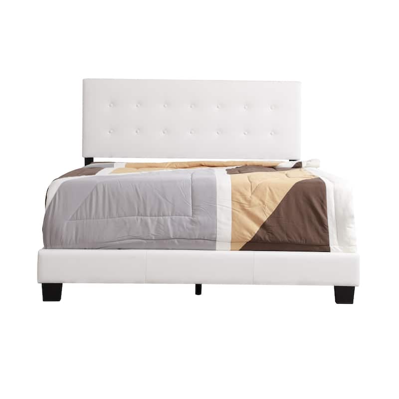 Faux Leather Button Tufted Full Panel Bed - 78" - White