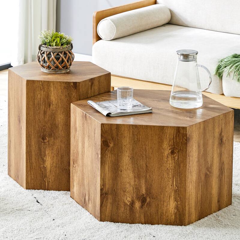 Modern hexagonal coffee table 2 piece set