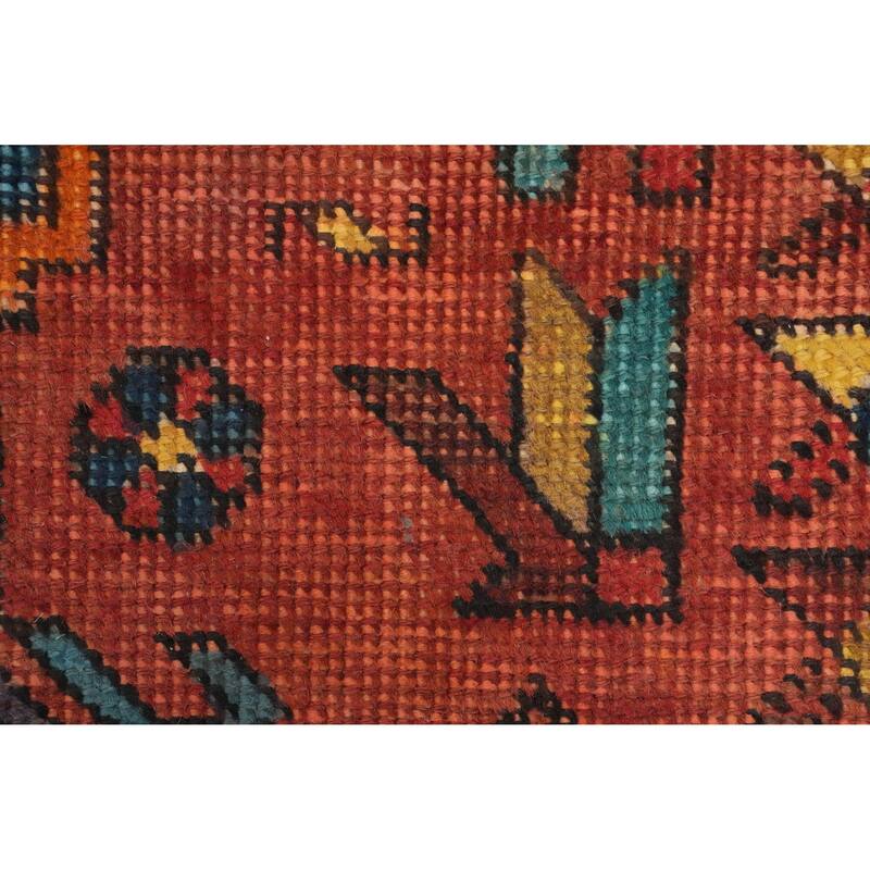 Hand Knotted Oriental 100% Wool Carpet Traditional Geometric Oranges & Rust Heriz Runner Rug - 10' 5'' X 3' 0''