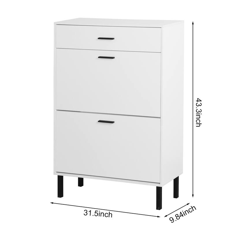 Shoe Storage Rack Storage Cabinet with Adjustable Flip Drawers, Metal Legs, and Space-Saving Design for Hallway, Entryway