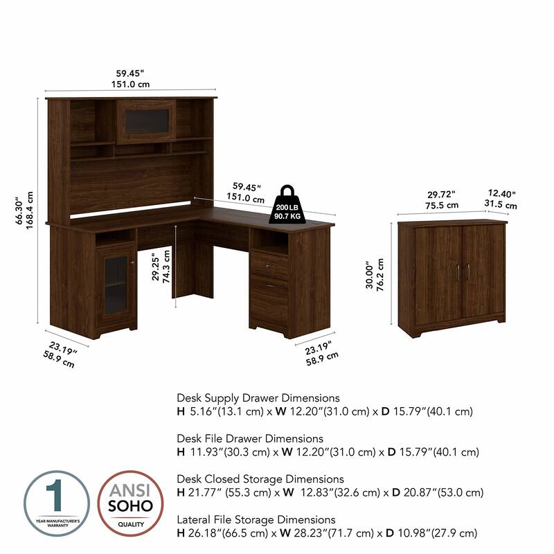Cabot 60W L-Desk with Hutch and Storage Cabinet by Bush Furniture