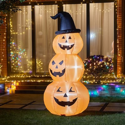 Glitzhome 8FT Lighted Inflatable Stacked Jack-O-Lantern Pumpkins Decor - Orange/Black