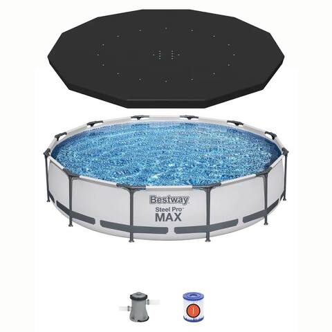 Bestway Steel Pro Max 12' x 30" Round Above Ground Frame Pool & Flowclear Cover - 61.3