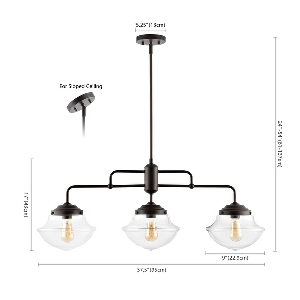 Jayden 37.5 3 Light Industrial Farmhouse Rustic Iron Glass Linear LED Pendant Oil Rubbed Bronze Clear by JONATHAN Y 3 Light On Sale Bed Bath Beyond 36024256