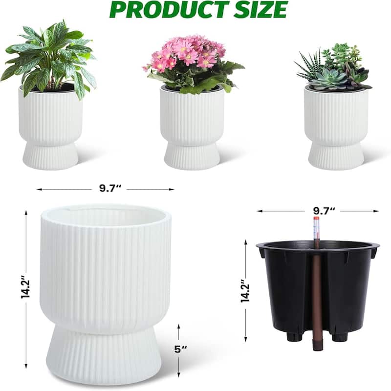 Set of 2 Classic 14.2-in Tall Self-Watering Planters with Water Level Monitor for Indoor and Outdoor Use White