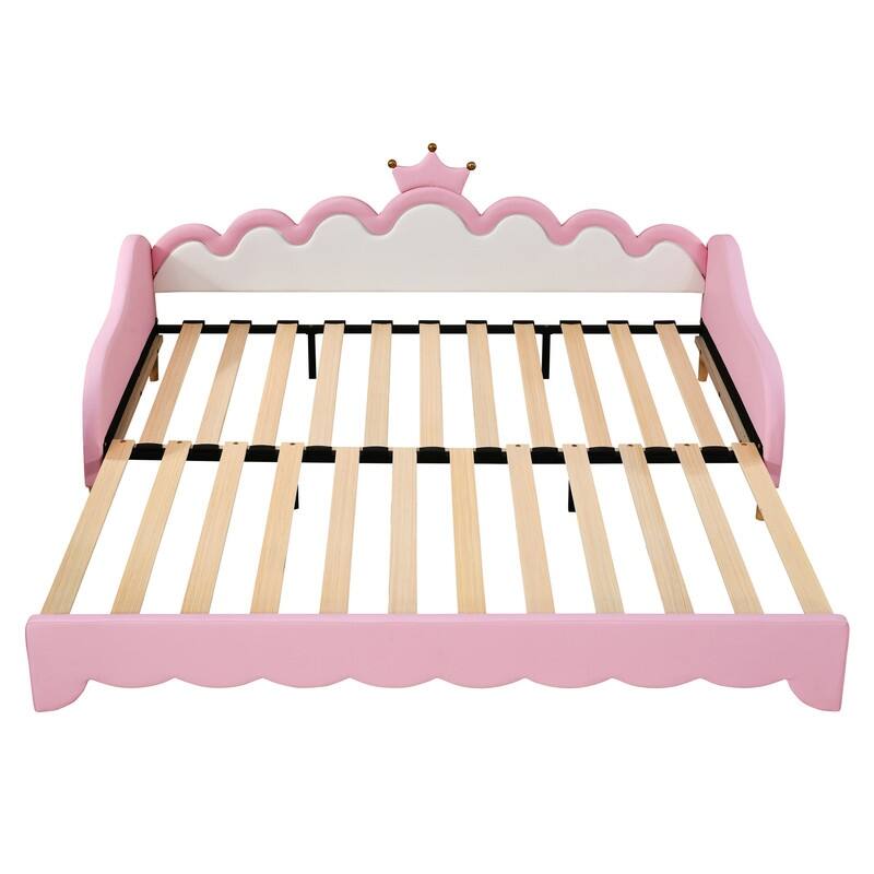 Twin Size Extending Princess Daybed with LED Lights, Crown Headboard