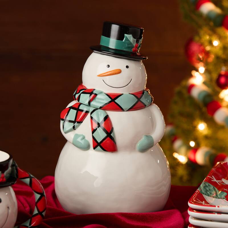 Certifed International Christmas Whimsy Snowman 3-D Cookie Jar - 6.125"W x 6.125"D x 11.75"H