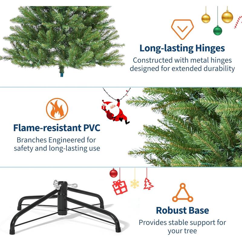 Prelit 4.5FT, Christmas Tree with 200 Lights 8 Modes Lights, Foldable Stand, On/Off Foot Pedal