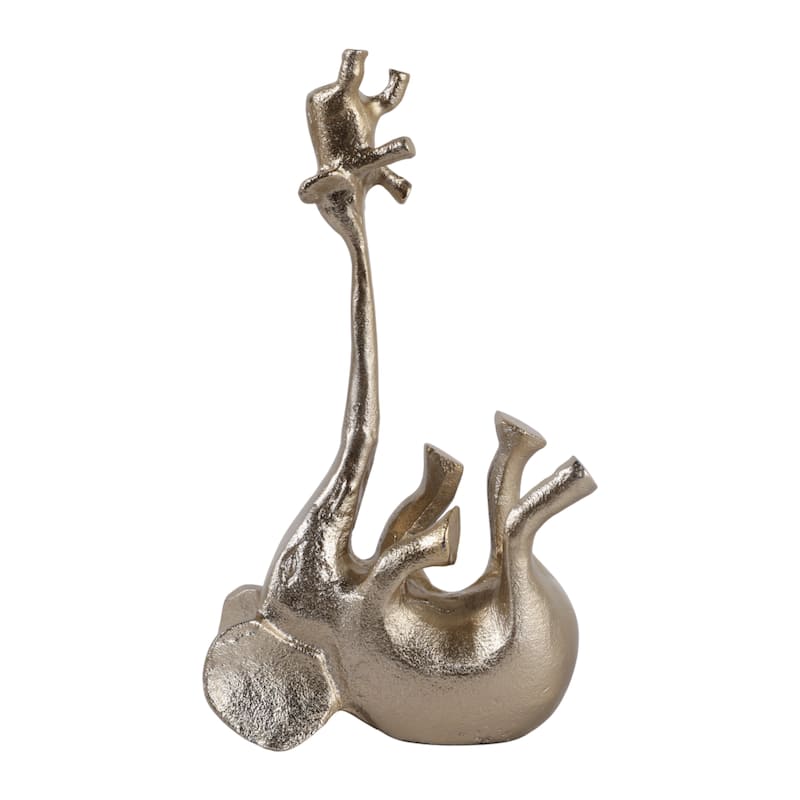 Decorative Elephants Figurine Statue - Animal Sculpture - 10", Gold - 9.5"