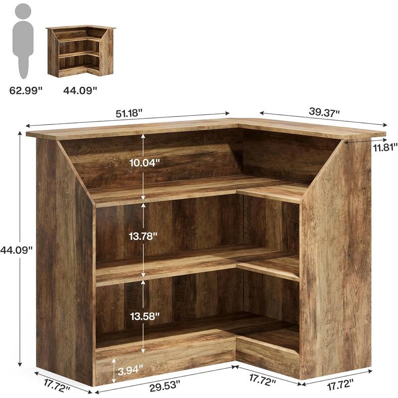 L-Shaped Bar Cabinet with Stemware Racks, 4-Tier Corner Bar Unit Liquor Wine Bar Table
