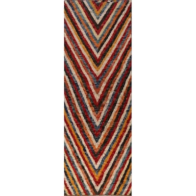 Chevron Moroccan Oriental Runner Rug Handmade Wool Carpet - 2'11" x 9'11"