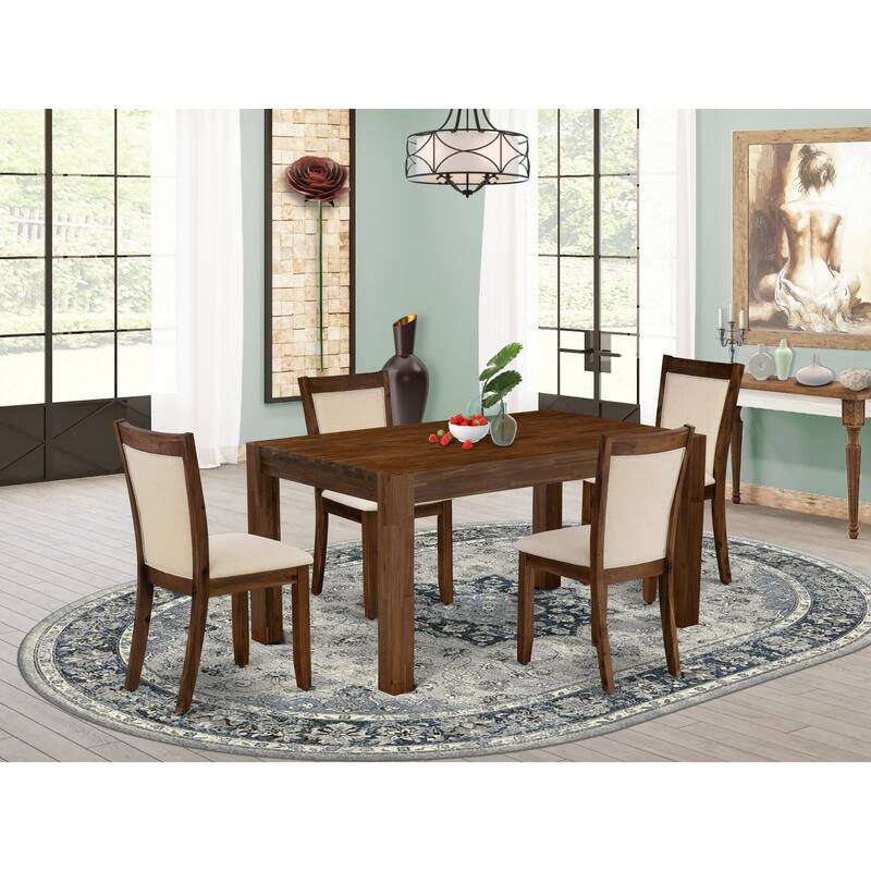 East West Furniture Dining Set- a Rectangle Dining Room Table and Light Beige Linen Fabric Chairs, (Pieces & Finish Options)