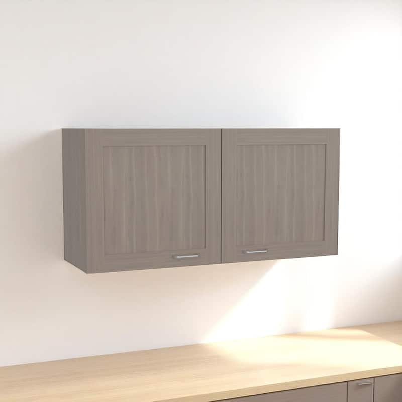 Modern Wall Cabinet with 2 Doors and Open Shelf, Wide Kitchen Storage Organizer, Bardolino Wood Look - Grey