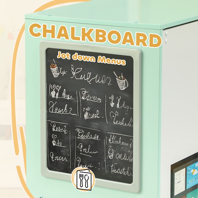 Kids Play Kitchen w/ Chalkboard,Range Hood,Stove,Refrigerator Microwave