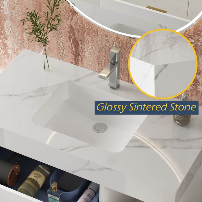 35.4 Single Bathroom Vanities with Sintered StoneTop, Wall Mount Vanities Not Assembled Need
