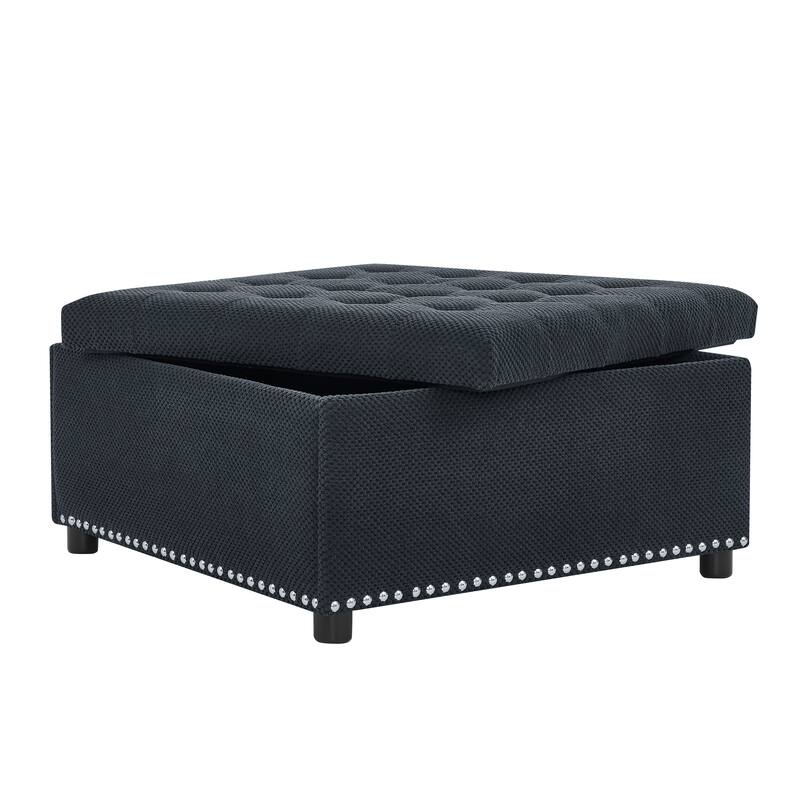 Storage Ottoman,Tufted Footstool, Nailhead Trim Ottoman, Square Storage Ottoman, Upholstered Coffee Table, Bedroom Storage